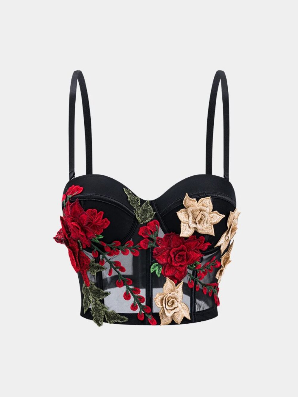 Mesh Sheer Cami Top w/ flowers